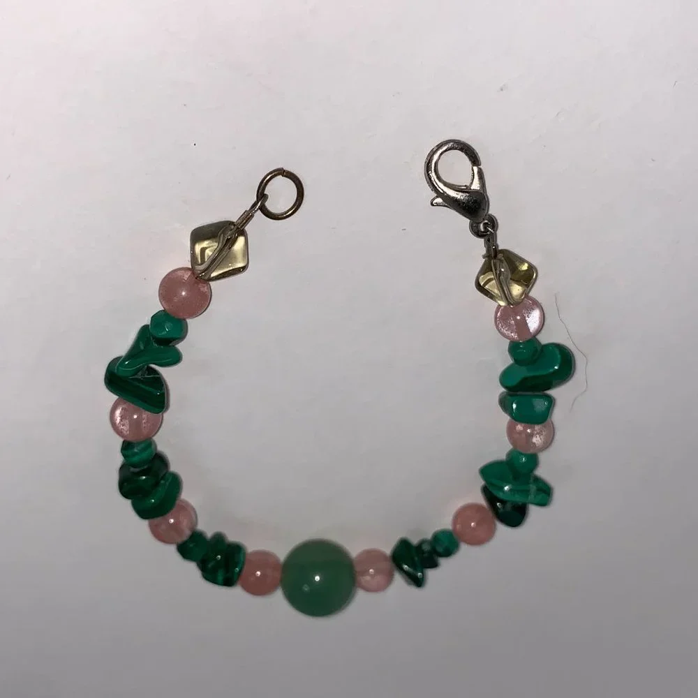 6 1/4 Malachite and Cherry Quartz Bracelet